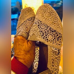 TOMS Grey Crochet Slip-ons